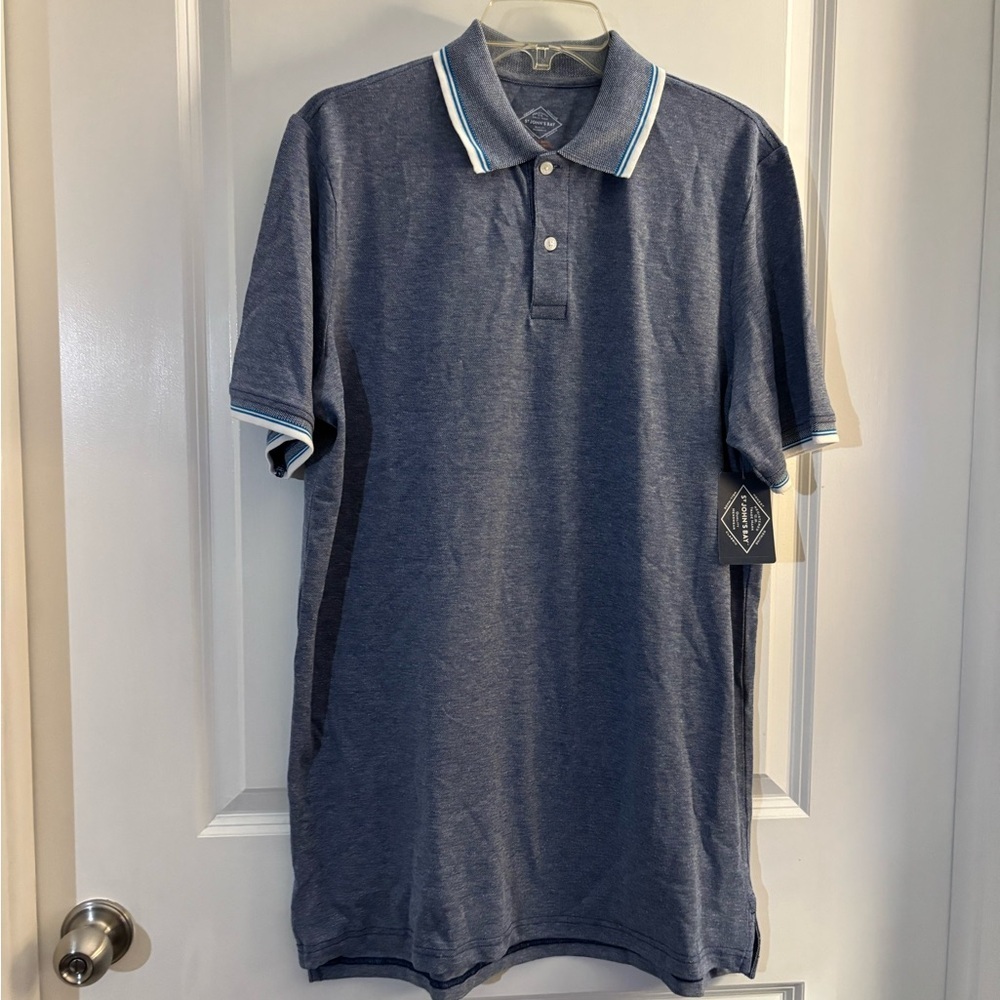 Men's St John’s Bay Navy Polo Shirt with Contrasting Collar Trim Sz M tall